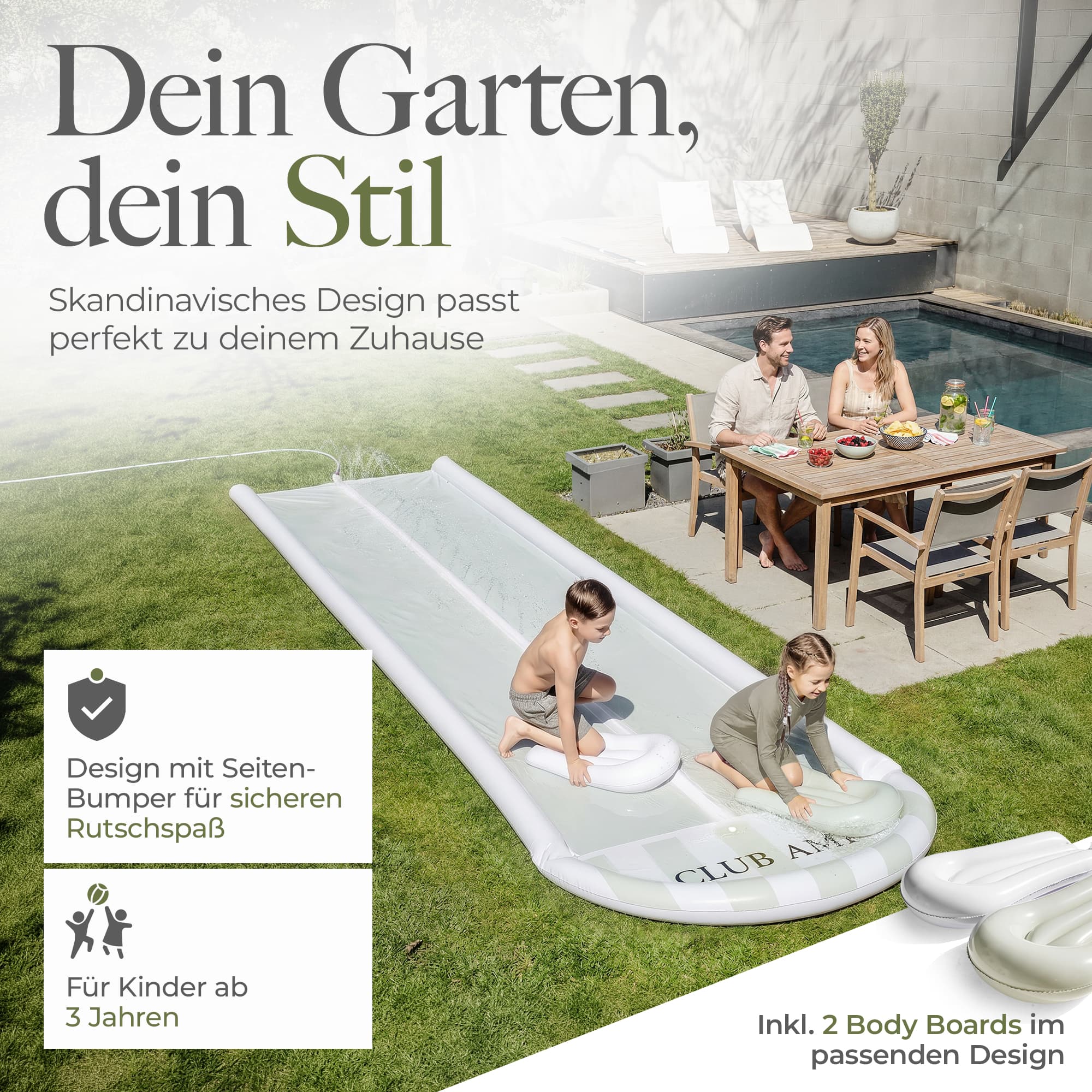 Club Ami Wasserrutsche im skandinavischen Garten